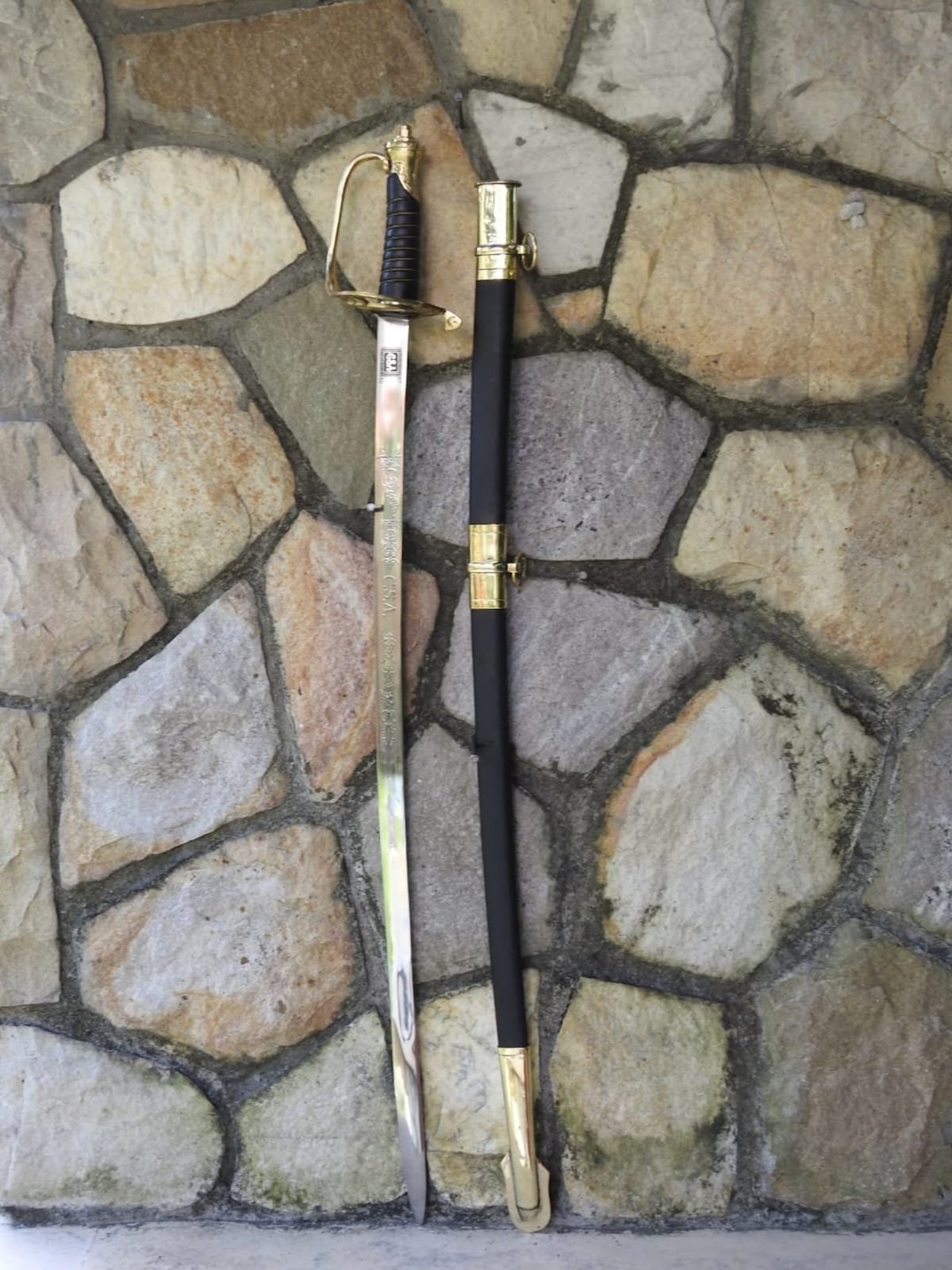 Confederate Cavalry Officers Sword With Etching Steel Scabbard Has Black Finish And Brass Fittings - Image 2